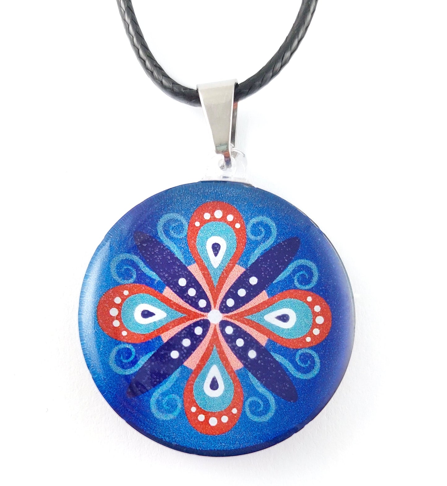Blue Round Ornament Pendant & Earring Set