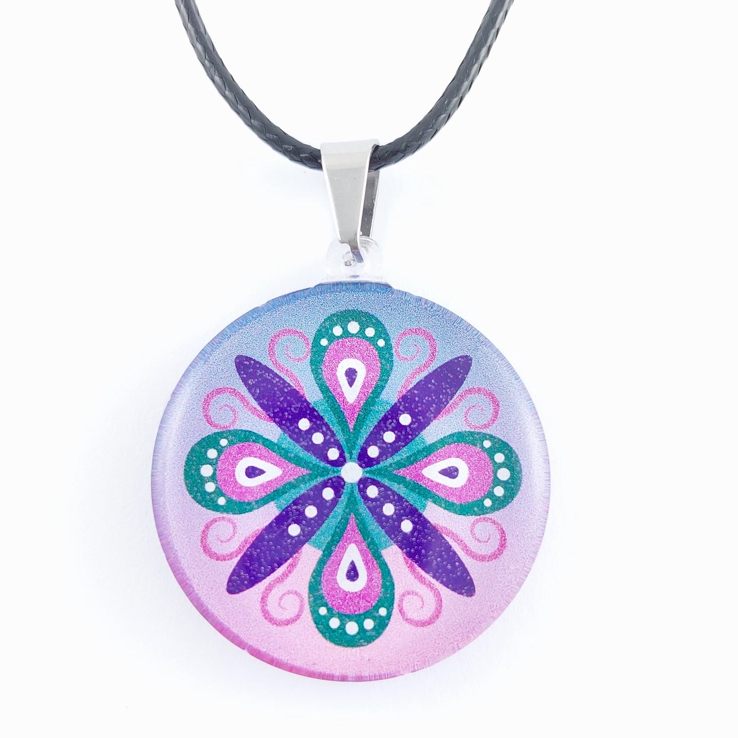 Purple Round Ornament Pendant & Earring Set
