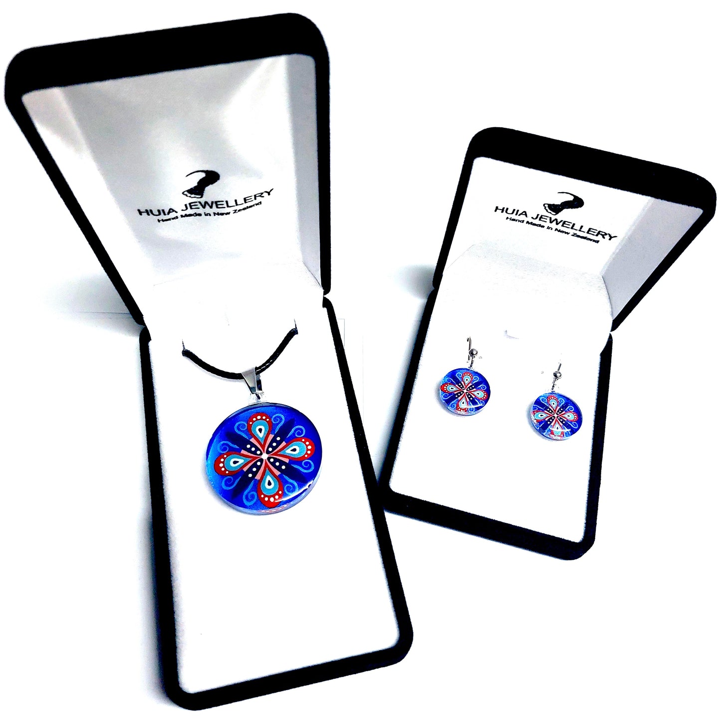 Blue Round Ornament Pendant & Earring Set