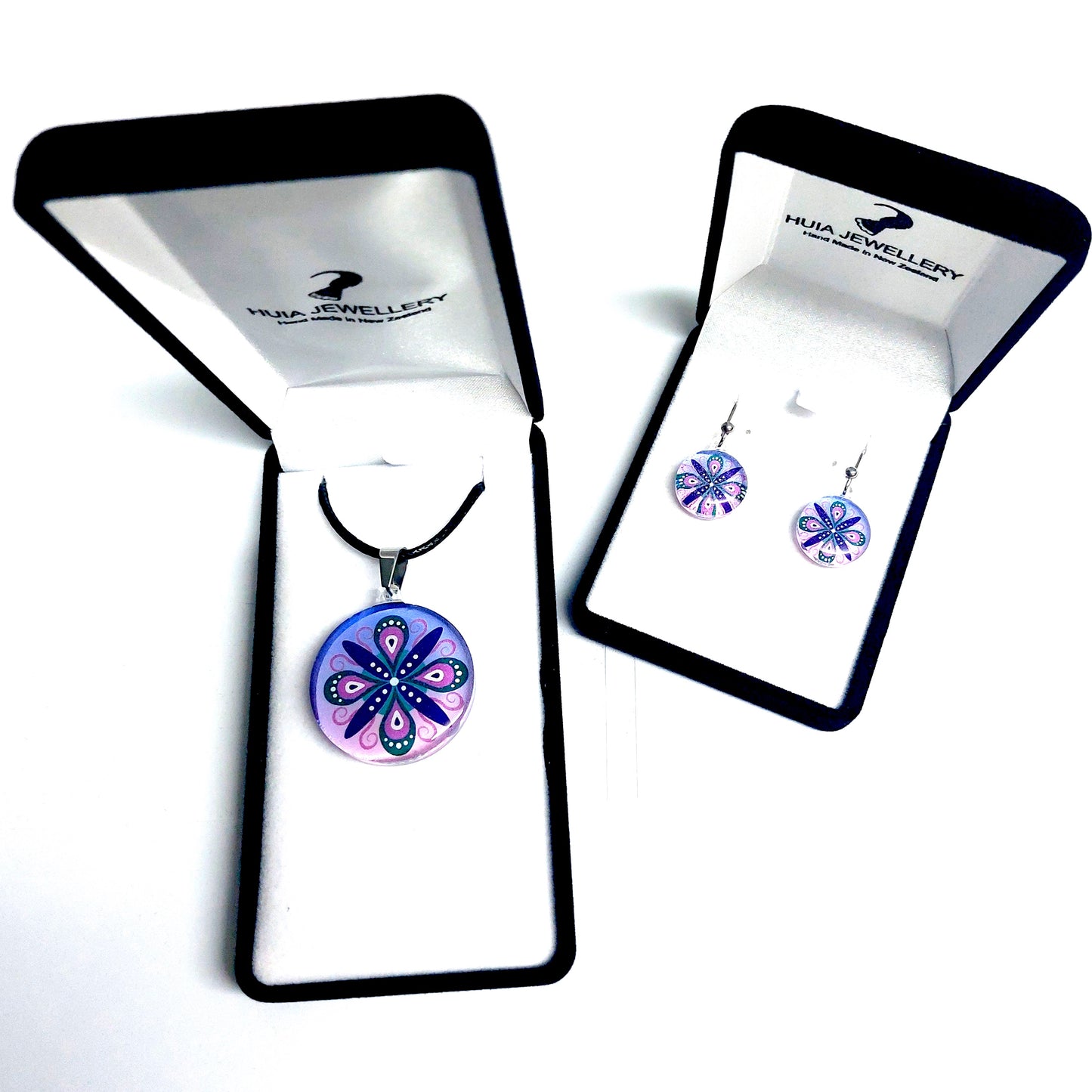 Purple Round Ornament Pendant & Earring Set