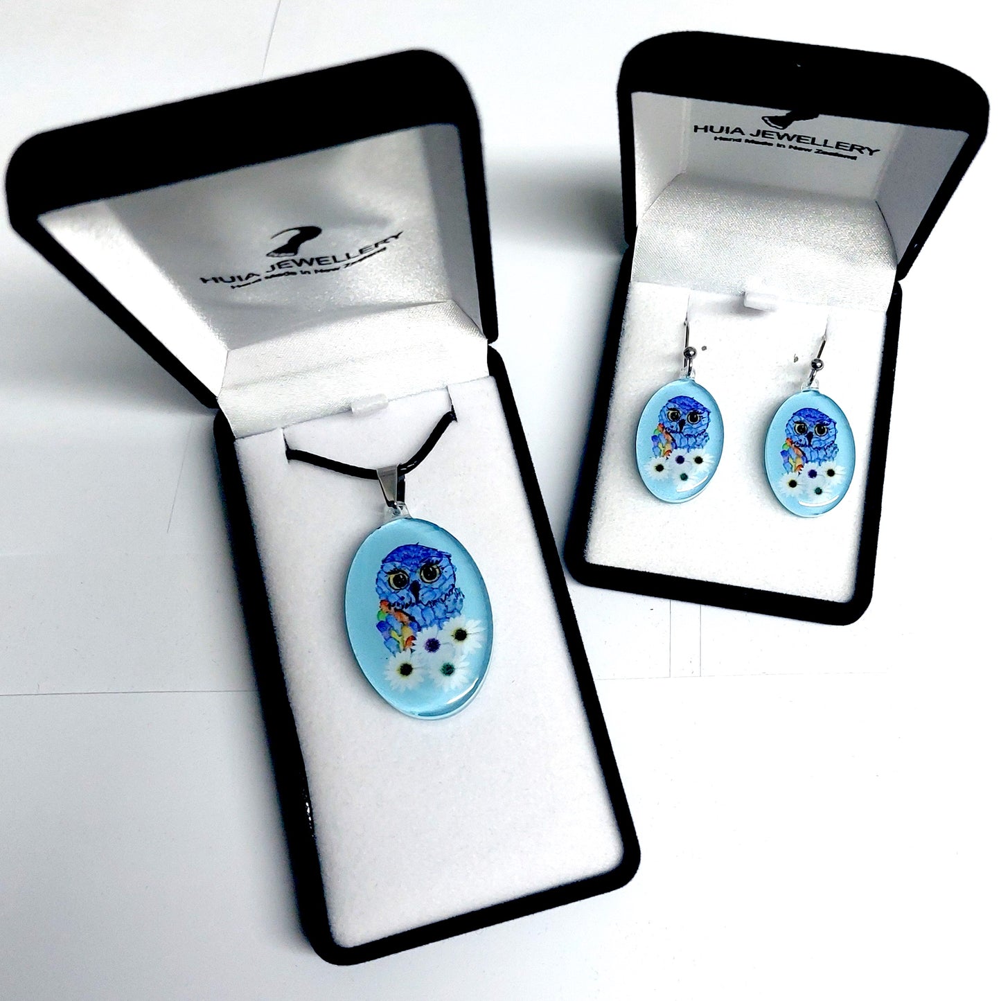 Blue Owl Pendant & Earring Set