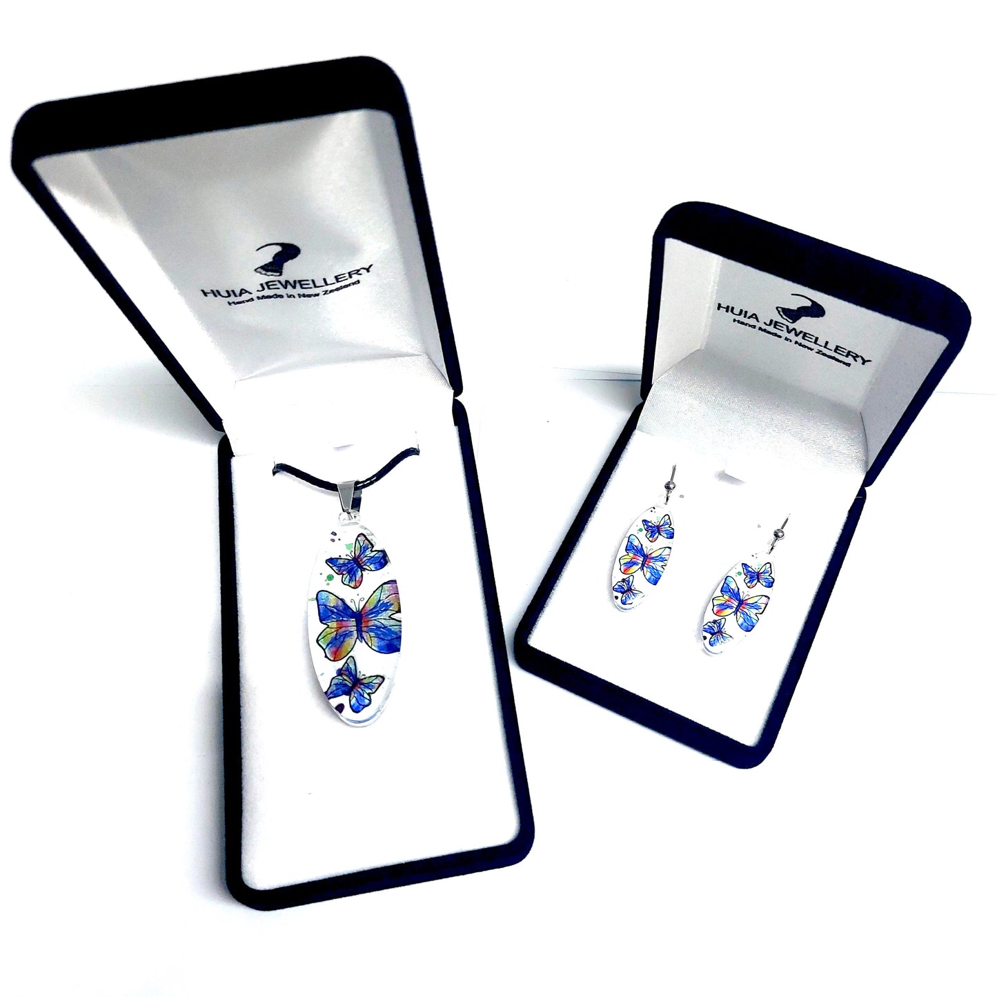Oval Butterfly Pendant & Earring Set