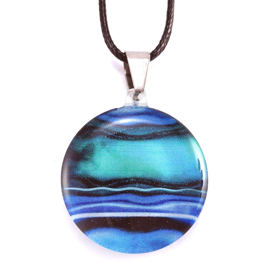 Blue Round Marble Pendant & Earring Set