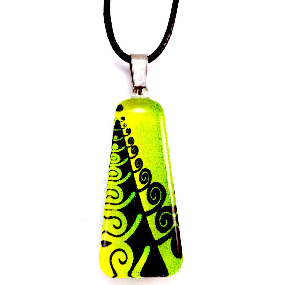 Green Trapeze Fern Pendant & Earring Set