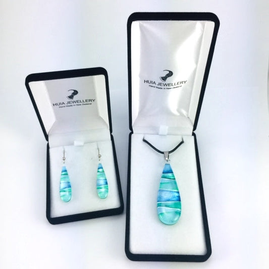 Turquoise Foiled Teardrop Pendant & Earrings Set