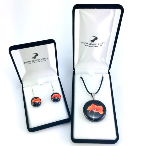 Black Poppy Pendant & Earring Set