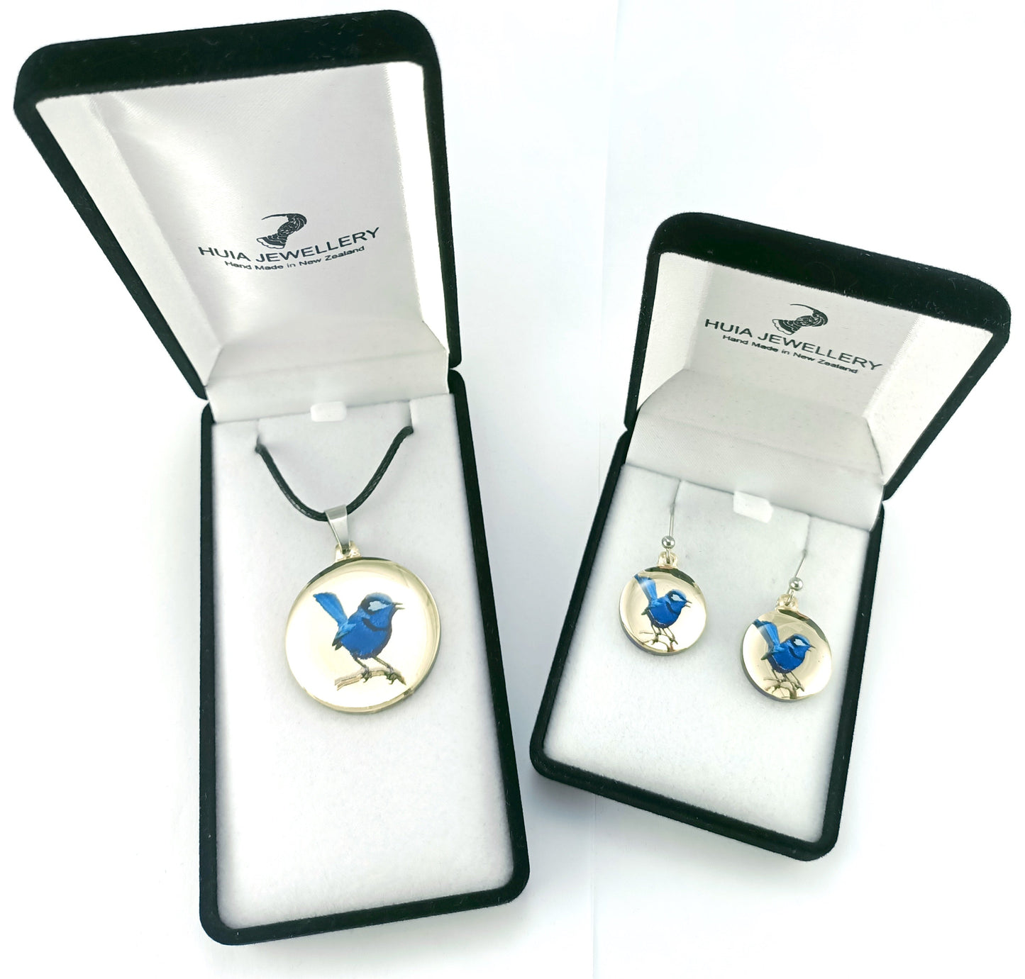 Mirror Ferry Wren Gold Pendant & Earring Set