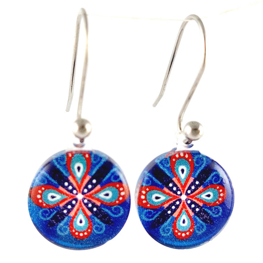 Blue Round Ornament Earrings