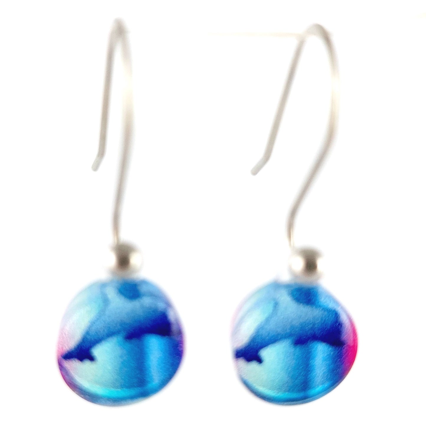 Pink-Blue Dolphin Pendant & Earring Set