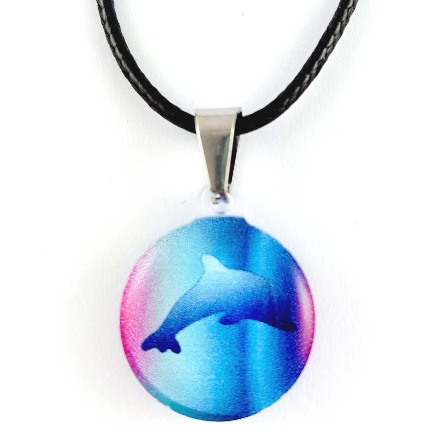 Pink-Blue Dolphin Pendant & Earring Set