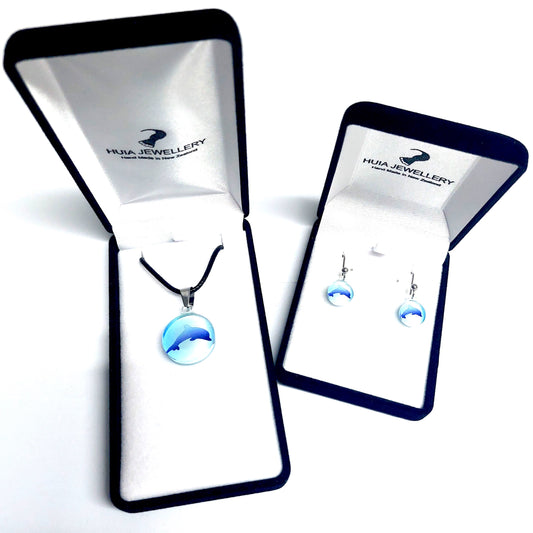 Blue Dolphin Pendant & Earring Set