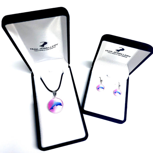 Pink Dolphin Pendant & Earring Set