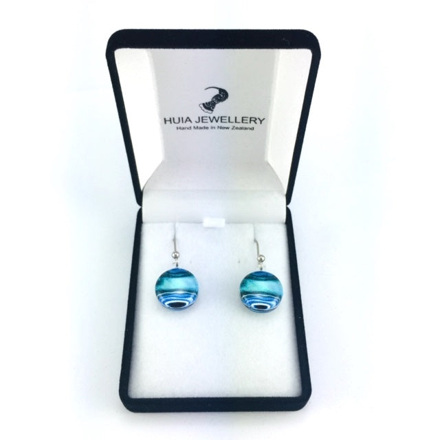 Blue Round Marble Earrings