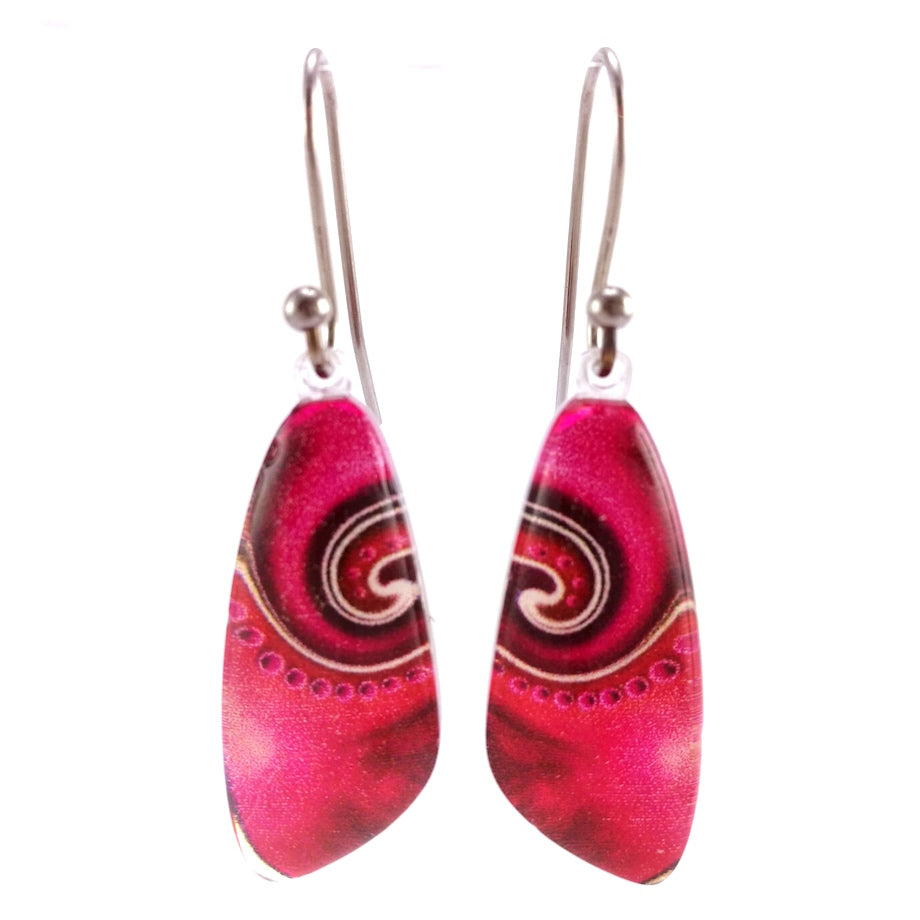 Pink Triangle Dot Wave Earrings