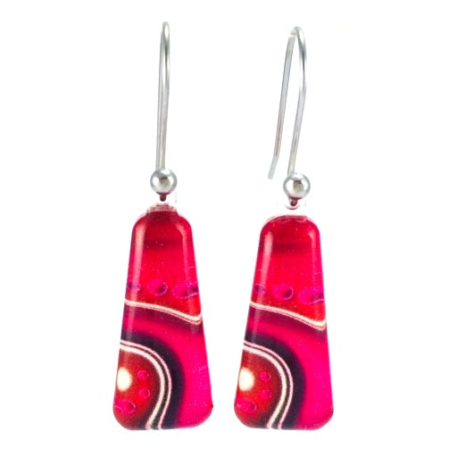 Pink Long Dot Wave Earrings