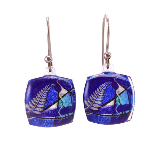 Blue Exotic Fern Earrings