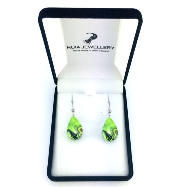 Green Silver Fern Earrings