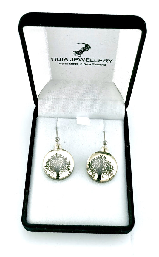 Mirror Tree of Life Black Gold Earrings