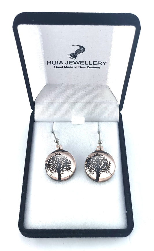 Mirror Tree of Life Black Rose Earrings