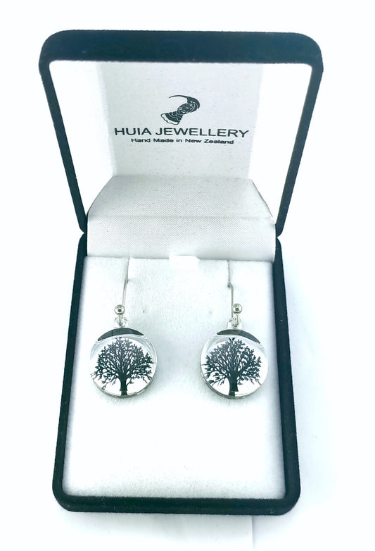 Mirror Tree of Life Black Silver Earrings