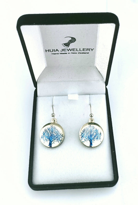 Mirror Tree of Life Blue Gold Earrings