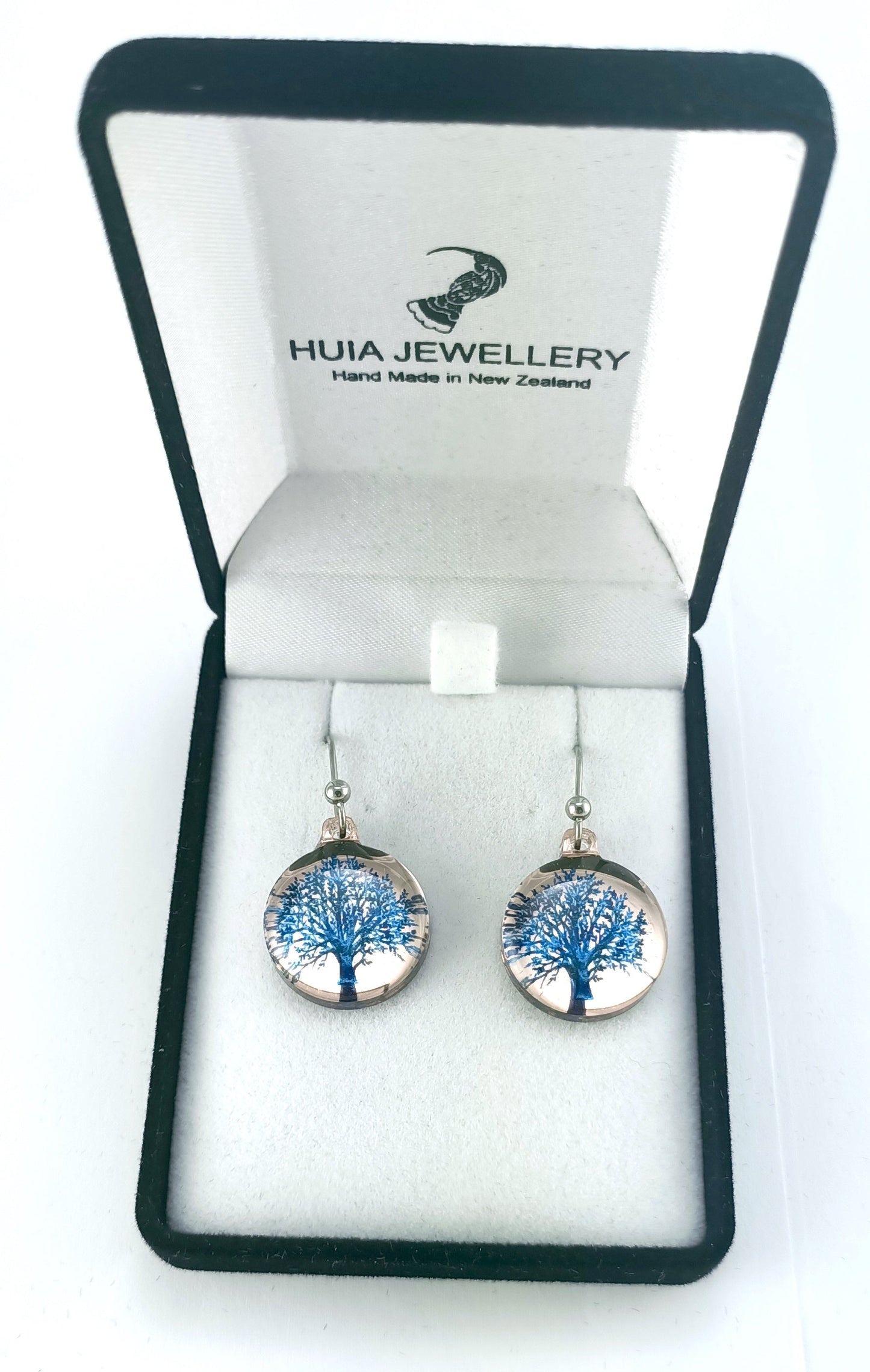 Mirror Tree of Life Blue Rose Earrings