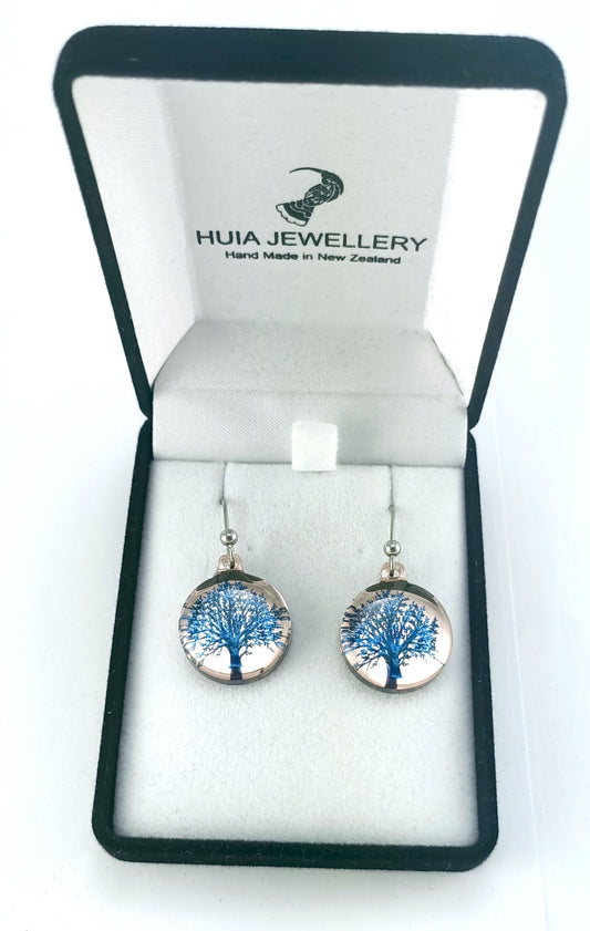 Mirror Tree of Life Blue Rose Earrings