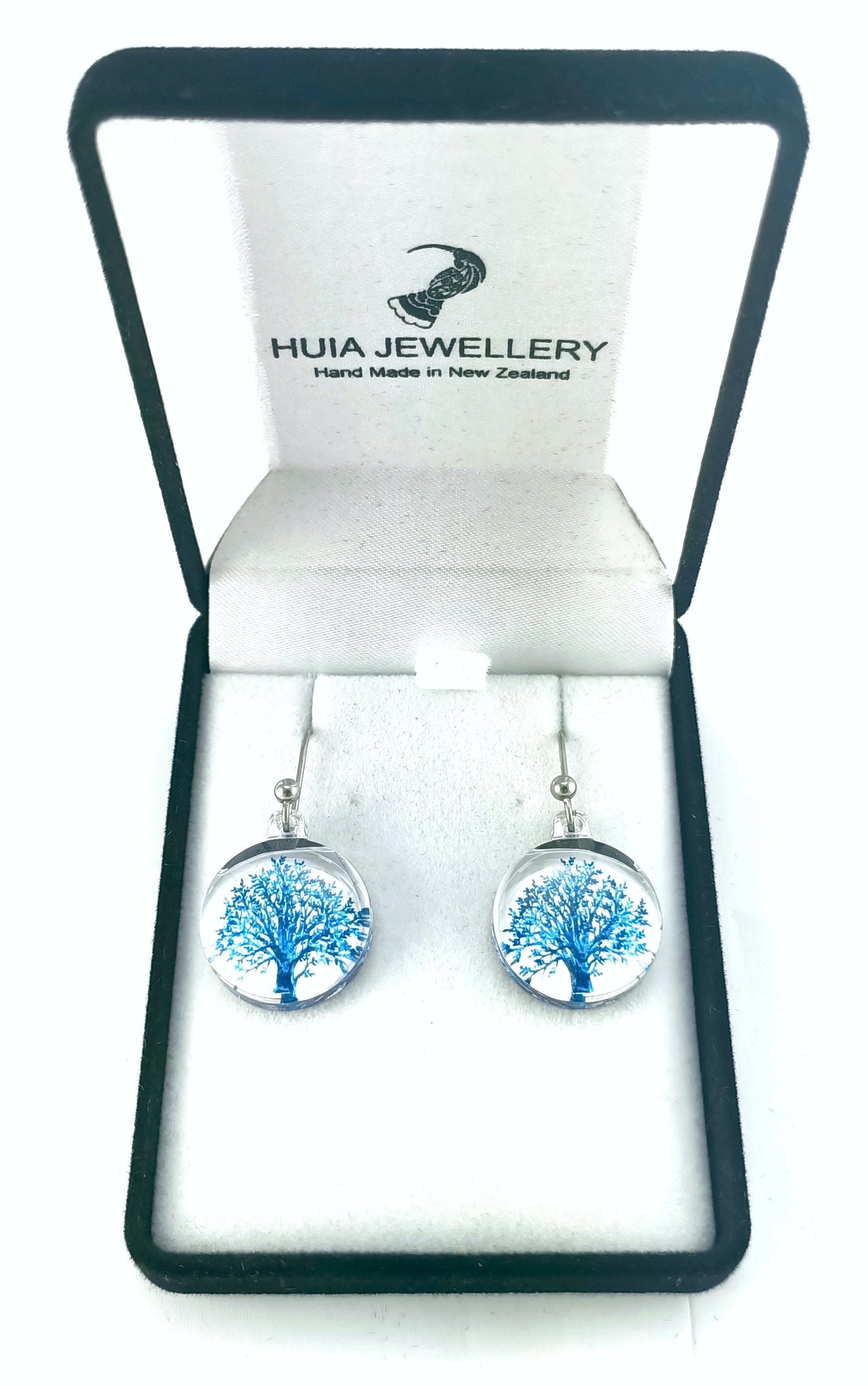 Mirror Tree of Life Blue Silver Earrings