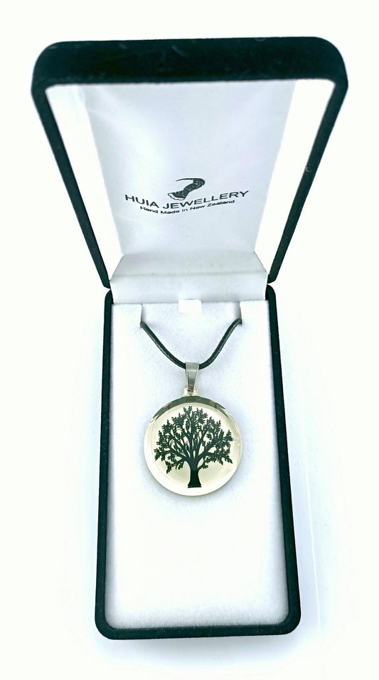 Mirror Tree of Life Black Gold Pendant