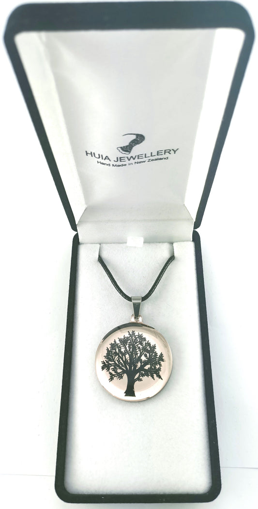 Mirror Tree of Life Black Rose Pendant