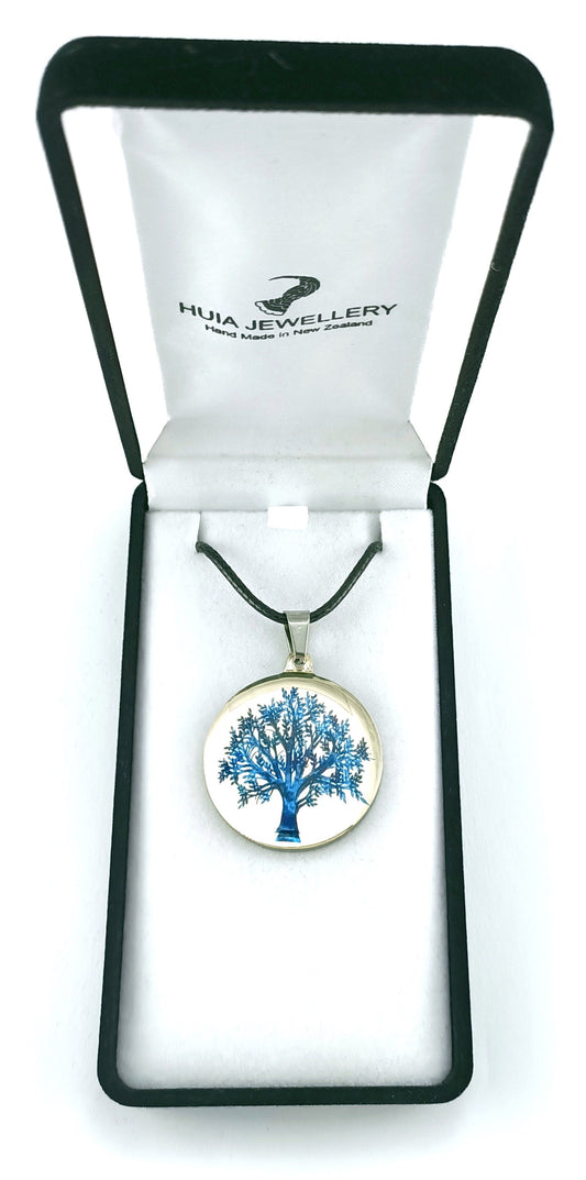 Mirror Tree of Life Blue Gold Pendant