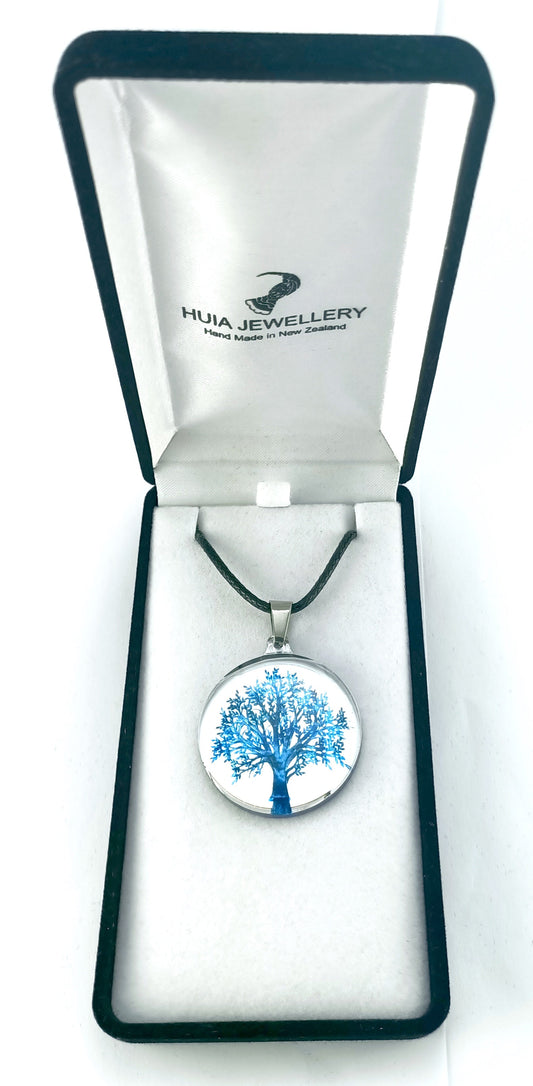 Mirror Tree of Life Blue Silver Pendant