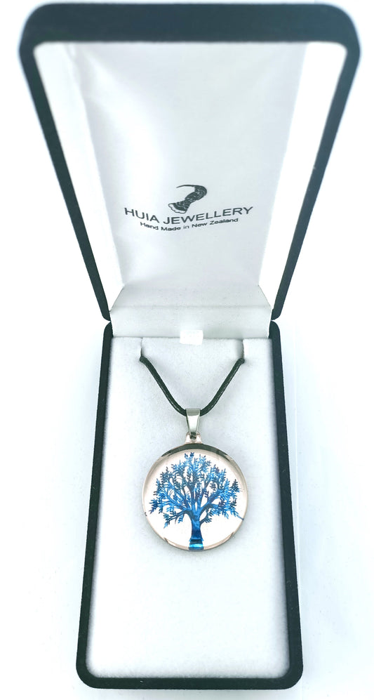 Mirror Tree of Life Blue Rose Pendant