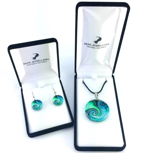 Turquoise Dot Wave Pendant & Earring Set