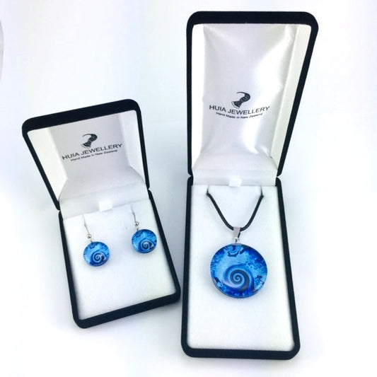 Blue Pinwheel Pendant & Earring Set