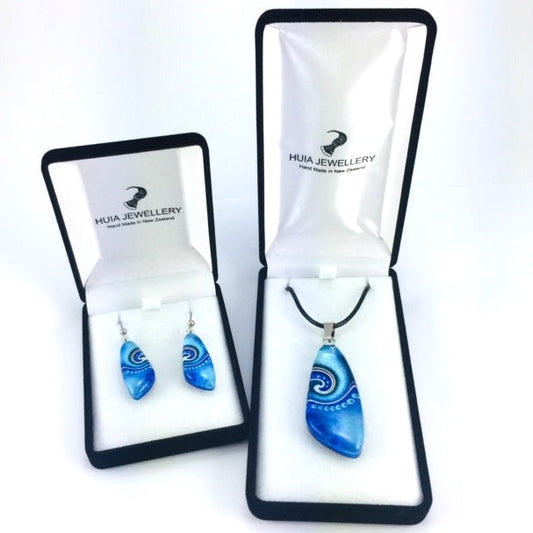 Blue Triangle Dot Wave Pendant & Earrings Set