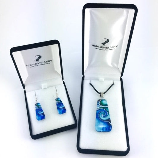 Blue Mystic Wave Pendant & Earring Set