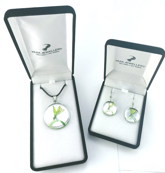 Mirror Dragonfly Silver Pendant & Earring Set