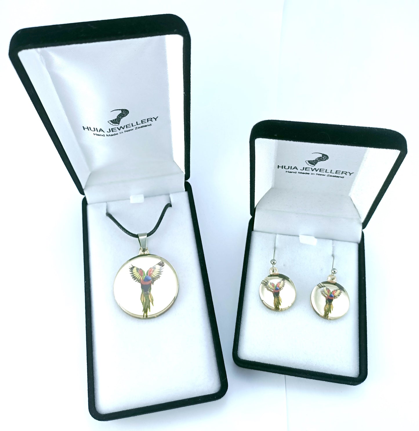 Mirror Flying Lorikeet Gold Pendant & Earring Set