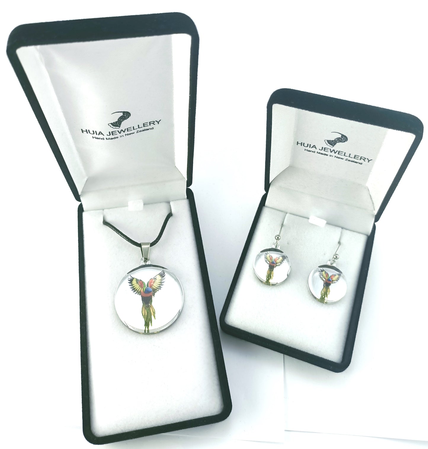 Mirror Flying Lorikeet Silver Pendant & Earring Set