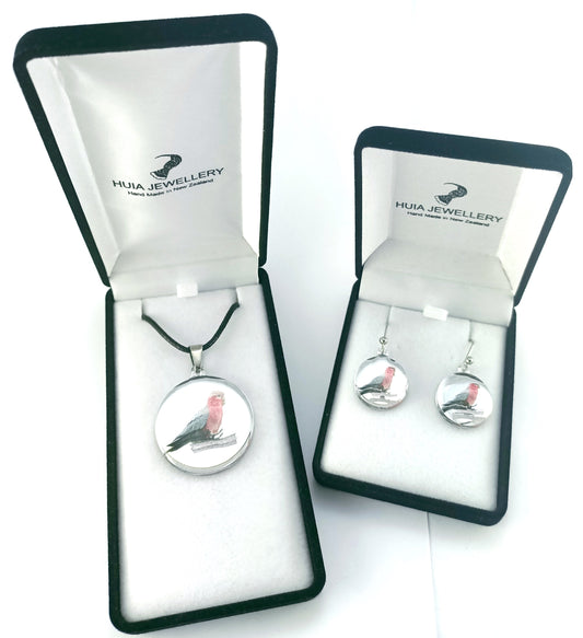 Mirror Galah Silver Pendant & Earring Set