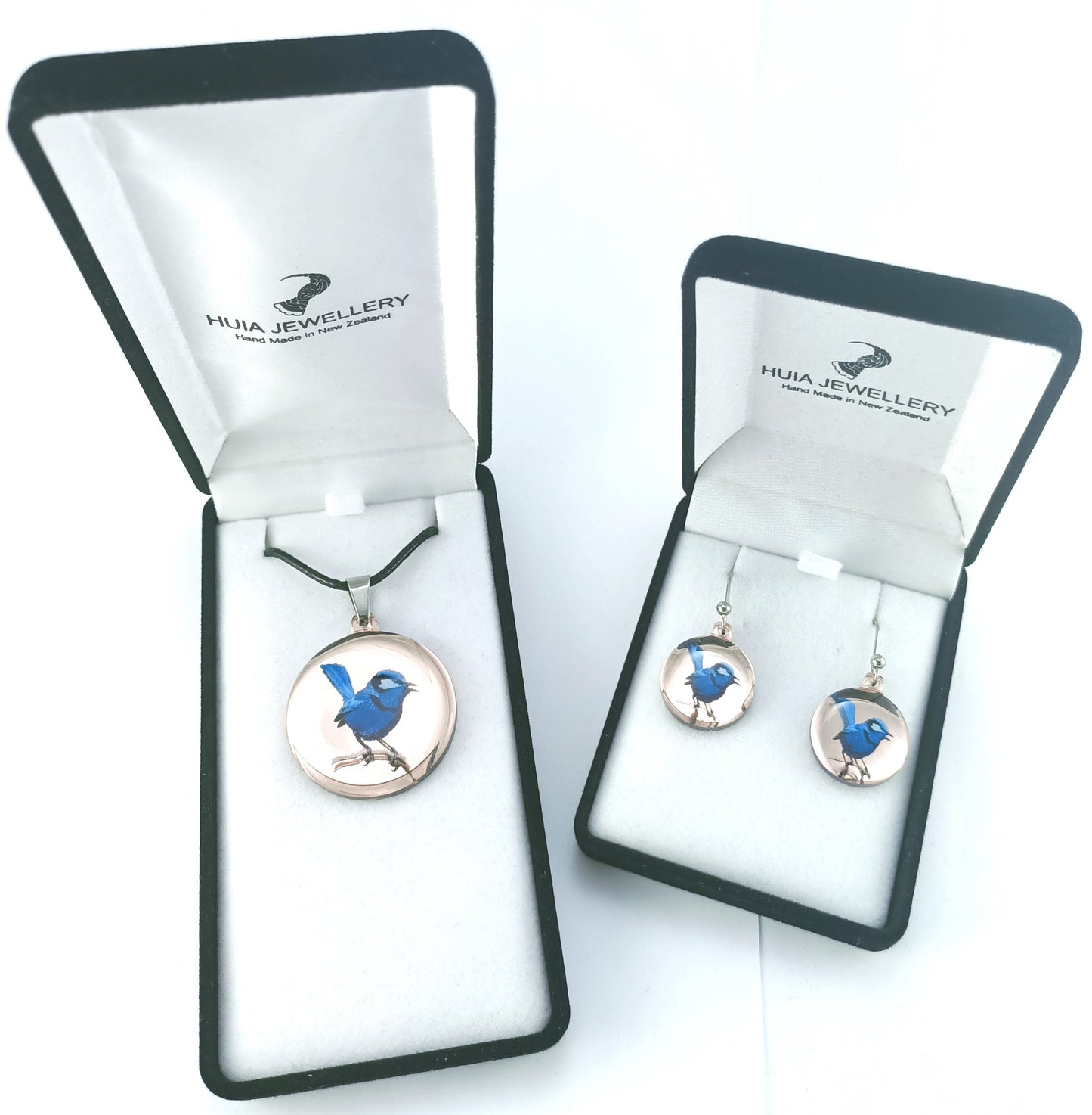 Mirror Ferry Wren Rose Pendant & Earring Set